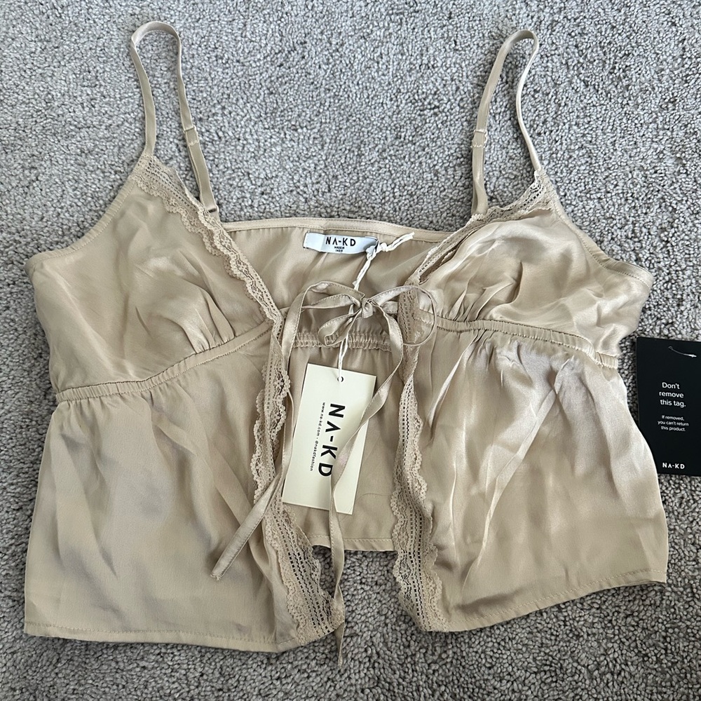 NA-KD Women's Beige Lace Trim Camisole